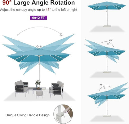 PURPLE LEAF 9' X 12' Right-left Tilt Patio Umbrella Swivel White Cantilever Umbrella with Tilt Aluminum Outdoor Umbrella with 360° Rotation for Deck Pool Garden, Turquoise