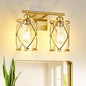 2-Light Brushed Gold Bathroom Light Fixtures, 13.8 Inch Modern Bathroom Vanity Lighting Fixtures Over Mirror with Clear Glass and Metal Cage Wall Sconce Lights for Bath, E26, CH9176BG-2W