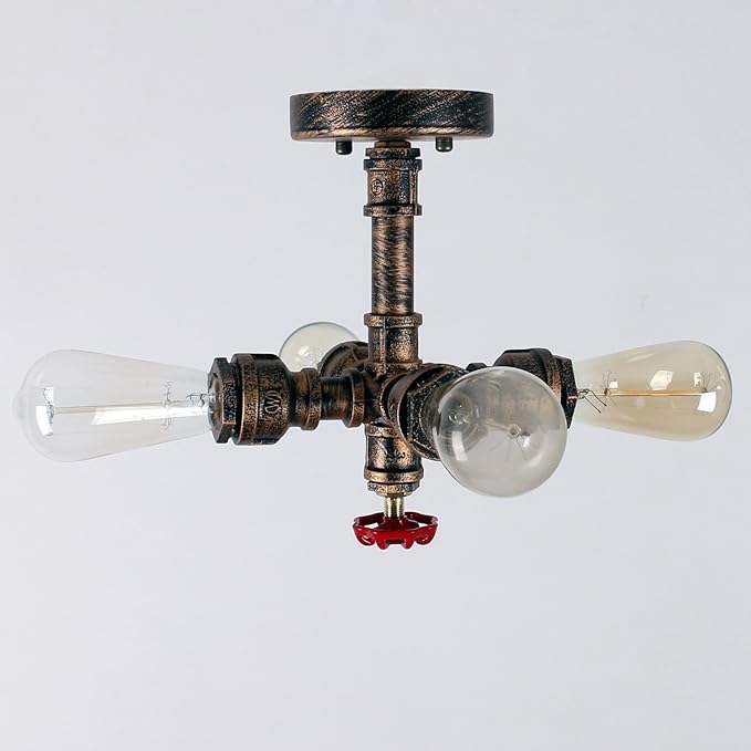 UNITARY Farmhouse Bedroom Semi Flush Mount Ceiling Light Rustic Copper Metal Sputnik Hallway Ceiling Light Fixture with 4 E26 Bulb Sockets Entryway Flush Mount Light Kitchen Light Fixture