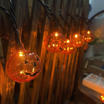 Abeja Pumpkin String Lights, 8.5Ft Halloween String Lights with 10 Smiling Jack O Pumpkins Lights, Plug in Outdoor Orange Pumpkin Decoration Lights for Halloween Party Holiday Decor