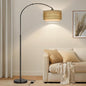 Rattan Floor Lamp, Arc Floor Lamps for Living Room, Farmhouse Standing Lamp with Adjustable Hanging Fabric Shade, Tall Pole Lamp with Foot Switch, Over Couch Arched Reading Light for Bedroom, Office