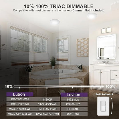 18-Pack 6 Inch Disk Lights, 2700K-5000K Adjustable, 16W, 1050LM, CRI 90+, Dimmable 10%-100%, Wet Rated, Surface Mount LED Ceiling Light for Bathroom Kitchen, ETL Listed
