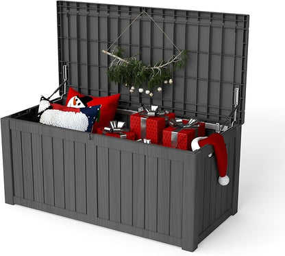 200 Gallon Outdoor Storage Box Waterproof, Resin Deck Boxes with Lockable Lid & UV-Resistant for Patio, Pool, Garden Furniture Cushions & Accessories, Black