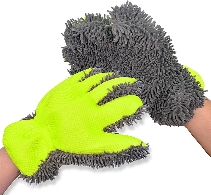 2-Pack Car Wash Mitt,Microfiber Scratch Free Auto Detailing Supplies for Cleaning, Washing Dusting,Thickened 5-Finger Design for Tight Spaces,Breathable Quick-Dry Green