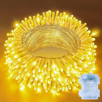 Ollny Fairy Lights Battery Operated, 100 LED 33FT Battery Powered String Lights, 8 Modes Waterproof LED Light for Bedroom Indoor Outdoor Camping Classroom Party Decor, Warm White