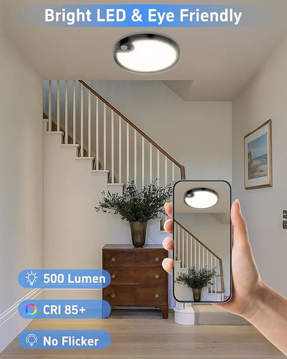 TOOWELL 2 Pack Motion Sensor Ceiling Light Rechargeable - Closet Light Battery Operated, Wireless Waterproof Shower Light, Overhead Sensor Light for Closet Shower Pantry Hallway Stair