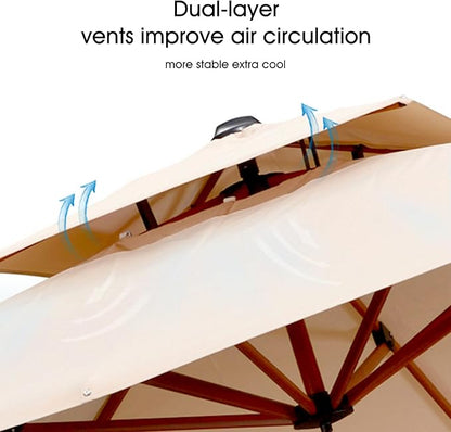 PURPLE LEAF Patio Umbrella with Base Outdoor Square Umbrella Large Cantilever Umbrella Windproof Offset Umbrella Heavy Duty Sun Umbrella for Garden Deck Pool Patio, 9ft Beige