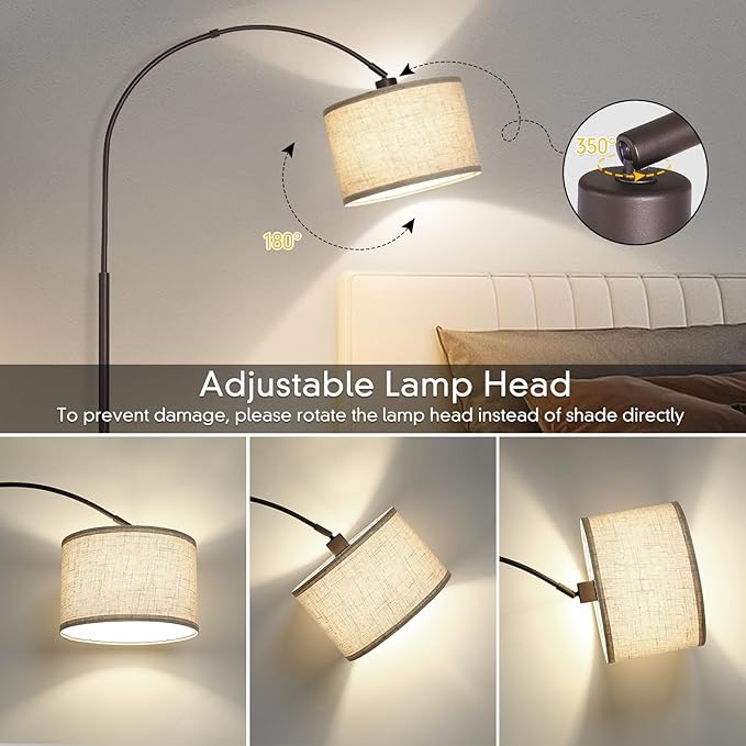 Seaside village Floor Lamp for Living Room, Arc Lamp with Adjustable Head, Modern Tall Lamp with On/Off Pedal Switch, Over Couch Standing Hanging Light for Reading, Bedroom, Office (Brown)