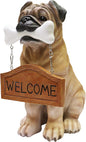 Nature's Mark Pug Dog Puppy Statue with Reversible Welcome Sign and Go Away Sign Resin Garden Decor 12" H