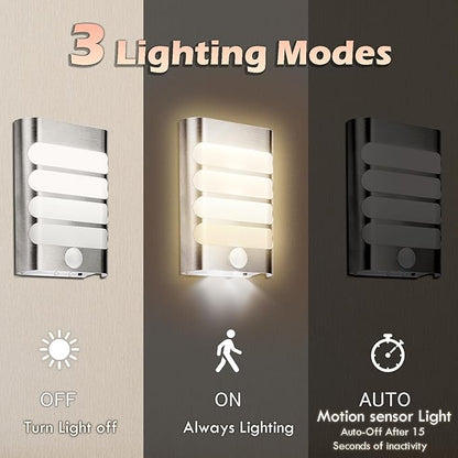 Leadleds Motion Sensor Wall Light Battery Operated, 2-Pack LED Wall Sconces Luxury Aluminum Stick Anywhere Auto On/Off Night Lights for Hallway, Closet, Pathway, Staircase, Garden
