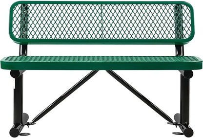 Global Industrial 4'L Heavy Duty Expanded Metal Mesh Bench with Backrest with Steel Frame, Portable Outdoor Bench, 1000 lbs Capacity, Green, 48" L x 24" W x 33" H