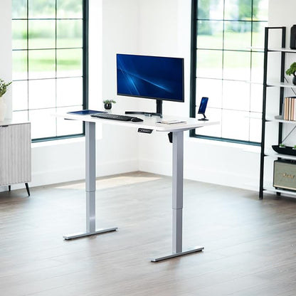 VIVO Electric 55 x 28 in Standing Desk, Memory Height Adjustment, 1B Series, Holds 220 lbs, One-Piece White Top, Gray Frame, DESK-KIT-1G55W