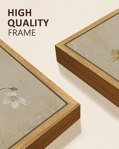 KUVIOKE Vintage Botanical Wall Decor Wild Flowers Artwork Framed Wall Art Ready to Hang Hallway Home Office 8x16in3pcs Natural Framed