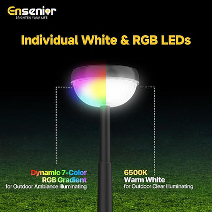 Ensenior Color Changing Solar Lights Outdoor, Auto ON/Off 6500K White Light & RGB LED Solar Garden Lights for Pathway, Yard, Patio, Waterproof, Energy-Efficient Landscape Lighting, 10-Pack