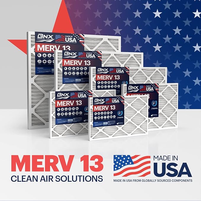 BNX TruFilter 14x14x1 Air Filter MERV 13 (6-Pack) - MADE IN USA - Electrostatic Pleated Air Conditioner HVAC AC Furnace Filters for Allergies, Pollen, Mold, Bacteria, Smoke, Allergen, MPR 1900 FPR 10