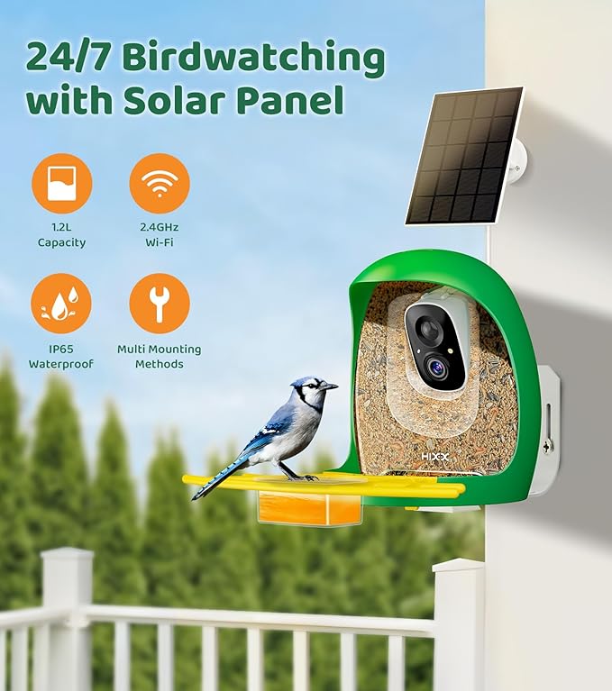 HIXX Smart Bird Feeder with Camera, AI Identify Birds & Auto Capture, 2K HD Live Camera Birdwatching with Color Night Vision for Bird Lovers Gifts Include Magnetic Toy