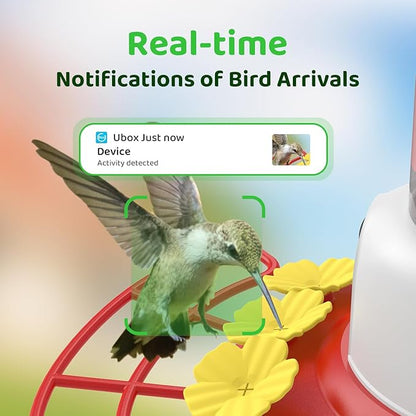SEHMUA Smart Hummingbird Feeder with Camera, Solar Powered Bird Cam with 1 Year Trial AI Identify, Ant Moat & Bee Proof, Outdoor Hanging, Gift for Bird Watching