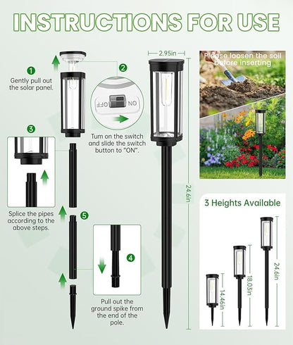 Bright Solar Pathway Lights Outdoor, 8 Pack Solar Garden Lights for Outside Waterproof IP65, Auto On/Off Outdoor Light for Yard Garden Lawn Walkway Driveway Landscape Lighting