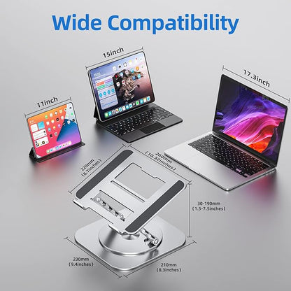 MCHOSE Laptop Stand with 360° Rotating Base, Foldable Adjustable Computer Holder, Ergonomic Design Compatible with MacBook Air Pro, Dell XPS, HP, Lenovo More 10-17" (A-Silver)