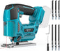Jig Saw Compatible with Makita 18V Battery, Laser Guide Cordless Jigsaw Tool, Brushless Motor, Variable Speed, 45° Bevel Angle Cut, LED Light, 3 Orbital Sets, 6PCS Blades (No Battery)