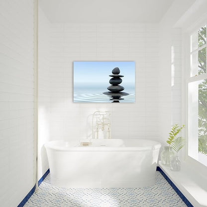 Zen Wall Art Decor, Modern Bathroom Zen Decor Wall Art, Zen Relaxing Canvas Wall Art for Spa Room Decor, Black Pebble and Waves Tranquil Zen Art Prints for Office & Spa Wall Decor 12x18 Inches