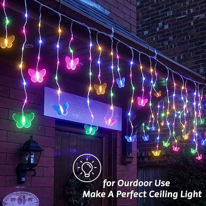 Curtain Butterfly String Light 20Ft 120LED Window USB Fairy Lights 24 Butterfly 8 Modes with Remote Control for Room Bedroom Patio Party Wedding Holiday Christmas Decoration (Pastel)