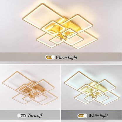 Modern LED Ceiling Light,8 Square Acrylic Gold Modern Lighting Fixture Ceiling Lights for Living Room,Flush Mount Lamp with Remote Ceiling Lamps for Kitchen Bedroom Dining Room