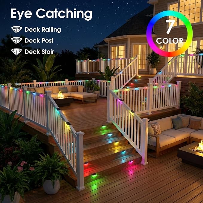 Eyrosa Solar Deck Lights Outdoor Waterproof Multicolor 12 Pack | Solar Lights for Outside, Stairs, Step, Fence, Yard, Garden, Patio, Pool, Railing