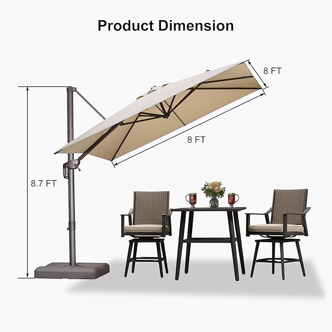 PURPLE LEAF Cantilever Umbrella with 360 Degree Rotation For Garden Patio Deck Pool
