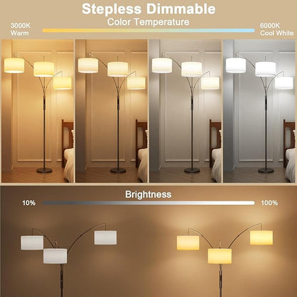 36W Dimmable Floor Lamp - 3 Lights Arc Floor Lamps Standing Lamp with Remote & Touch Control, Tall Lamp for Living Room Corner, Bedroom, Office