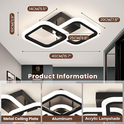 CANEOE Black Led Ceiling Light,4500K Daylight White Modern Hallway Light Fixtures, Acrylic Indoor LED Ceiling Light Fixtures for Hallway Bathroom Kicthen Balcony Closet