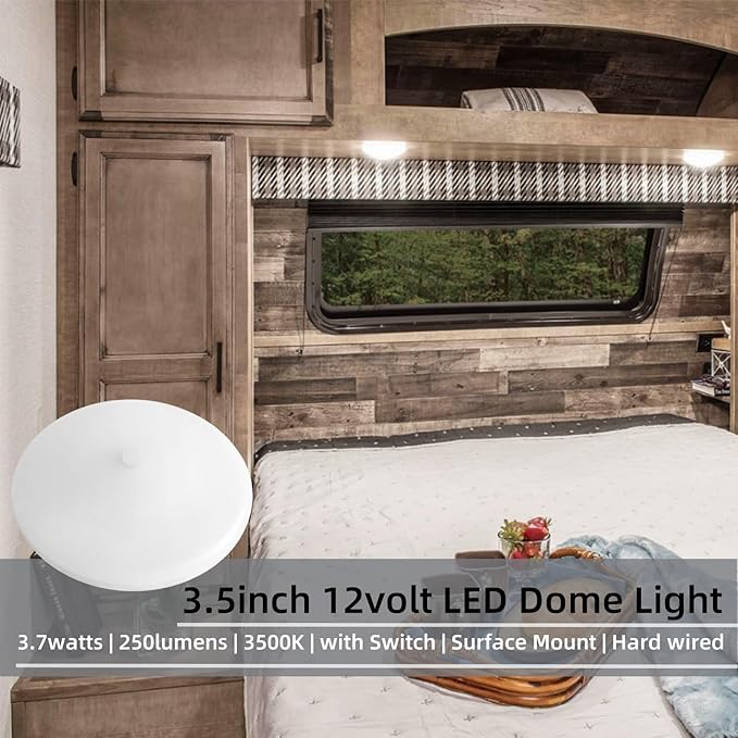 3.5inch 12 Volt RV LED Lights Interior Ceiling Light with Switch Under Cabinet Lights for RV Trailer Boat 3500K Soft White Lighting, 3.7watt 250lumens Set of 4