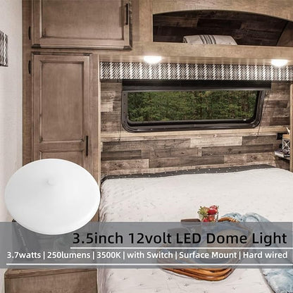 3.5inch 12 Volt RV LED Lights Interior Ceiling Light with Switch Under Cabinet Lights for RV Trailer Boat 3500K Soft White Lighting, 3.7watt 250lumens Set of 4