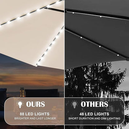 Sundale Outdoor Olefin 5-Year-Non-Fading Solar 88 LED 10FT Solar Patio Umbrella with Sand Bag Base, Outdoor Umbrella with Tilt and Crank, Navy