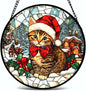 Stained Glass Window Hanging - Cat and Snowy Day Christmas Suncatcher fof Garden Home Decor for Women Mon Grandma Friends