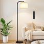 Ambimall Remote-Controlled Floor Lamp - Color Temperature Adjustable and Fully Dimmable, Standing Lamp for Living Room with Rotating Head, Tall Lamp for Bedroom, 9W Bulb Included (Black and Beige)