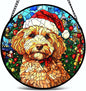 Stained Glass Window Hanging - Christmas Tree and A Dog Wearing a Xmas Hat Suncatcher fof Garden Home Decor for Women Mon Grandma Friends