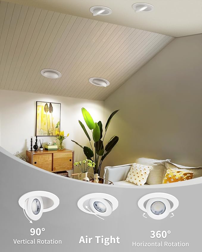 Adetu 4 inch 5CCT Gimbal Led Recessed Lights, 360°+90° Adjustable Directional Recessed Lighting, 2700K/3000K/3500K/4000K/5000K Dimmable Retrofit Eyeball Can Lights with Jbox, ETL(White, 6 Pack)