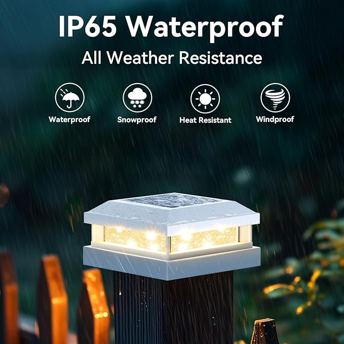 Brightever 4x4 Solar Post Cap Lights Outdoor, Waterproof Solar Powered Deck Lights for 5x5 Wooden/Vinyl Post, Outside White Fence Light with 16LEDs Warm/Cool Lighting in Garden, Patio, Porch, 8-Pack