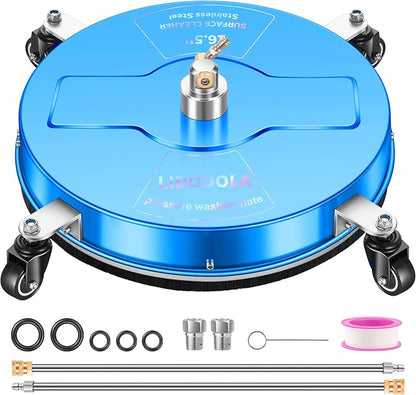 16.5" Pressure Washer Surface Cleaner with 4 Wheels - Coated Blue Stainless Steel Surface Cleaner for Pressure Washer Attachment for Concrete, Driveway, Patio, Sidewalk, Deck and Driveways - PWS165