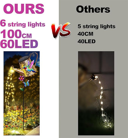 Solar Lights Outdoor Decorative,Metal Solar Watering Can Lights with Hummingbird, Waterproof Garden Stake for Yard Lawn Patio Pathway Landscape
