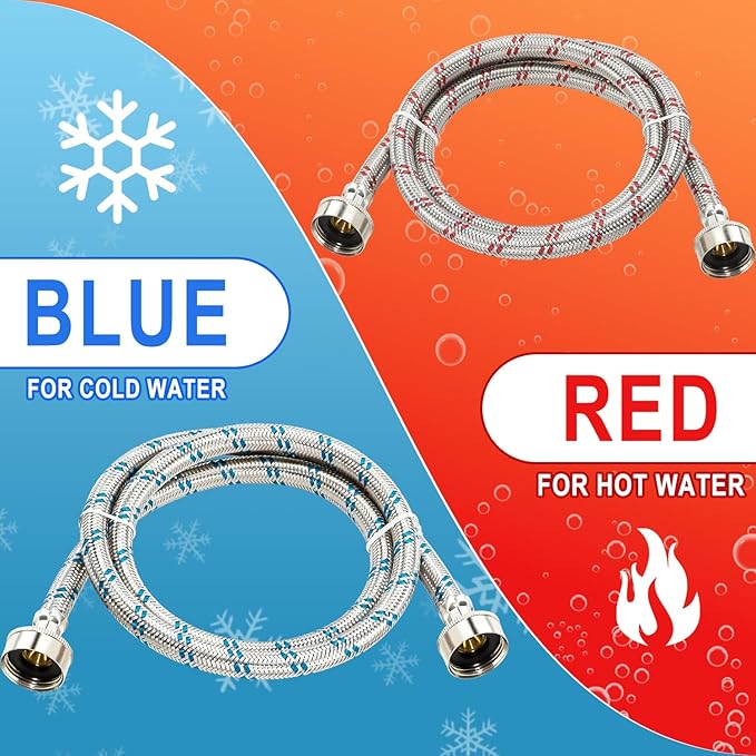 Cenipar Washing Machine Hoses 6FT straight Stainless Steel Burst Proof 2 Pack - Hot and Cold Water Supply Hoses Fit for ALL Washing Machine