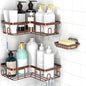 Moforoco Corner Shower Caddy Shelf Organizer Rack, Self Adhesive Black Bathroom Shelves Basket, Home Wall Shower Inside Organization and Storage Decor Rv Accessories, First Apartment Essentials(Brown)