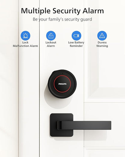 Philips Wi-Fi Smart Lock, Turn Your Existing Deadbolt into Smart Door Lock, Built-in WiFi, APP Remote Control, Keyless Entry Door Lock, Auto-Locking, Status Logging, Multiple Alarm, Matte Black