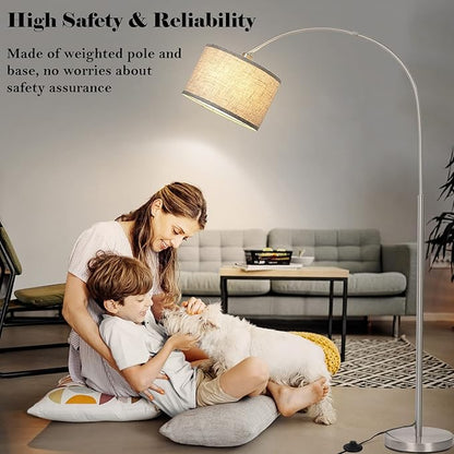 Arc Floor Lamp, Modern Floor Lamp for Living Room with Adjustable Head, Tall Pole Lamp with On/Off Pedal Switch, Over Couch Arched Tall Standing Light for Reading, Bedroom, Office (Silver)
