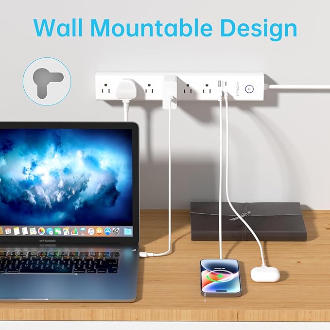 Power Strip Surge Protector with USB C Ports, AUOPLUS 6 Outlet and 4 USB Charger, 10FT Long Extension Cord Flat Plug(1250W/10A/2100J), Wall Mountable Overload Protection for Home Office Dorm