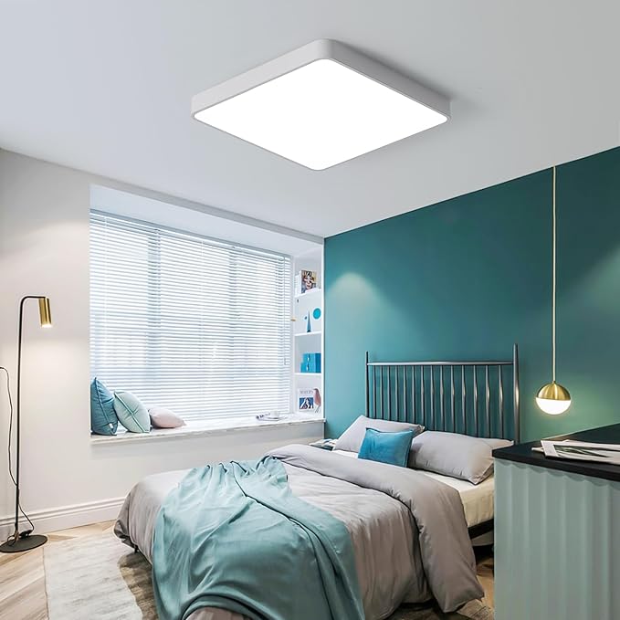 Ganeed 19.6 inch LED Ceiling Lights, 39W Square Flush Mount Day Light 6500K LED Ceiling Lamp, Energy Saving Light Fixture for Office Bedroom Kitchen Hallway Hotel, White
