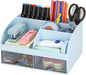 Office Desk Organizer with Drawers for Desktop/Tabletop/Counter, Desk Top Accessories Stationary Organizer Desk Caddy, Pen/Pencil/Business Card/Sticky Note Tray/Paperclip Holder Storage Box (Blue)