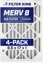 Filter King 8.5x17x1 Air Filter | 4-PACK | MERV 8 HVAC Pleated A/C Furnace Filters | MADE IN USA | Actual Size: 8.5 x 17 x .75"