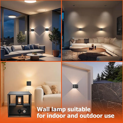 Motion Sensor Wall Light Up and Down, 2 Brightness Levels, IP65 Waterproof Wireless LED Indoor/Outdoor Wall Sconce, Battery Powered for Stairs Hallway Porch Patio, Black 2 Pack